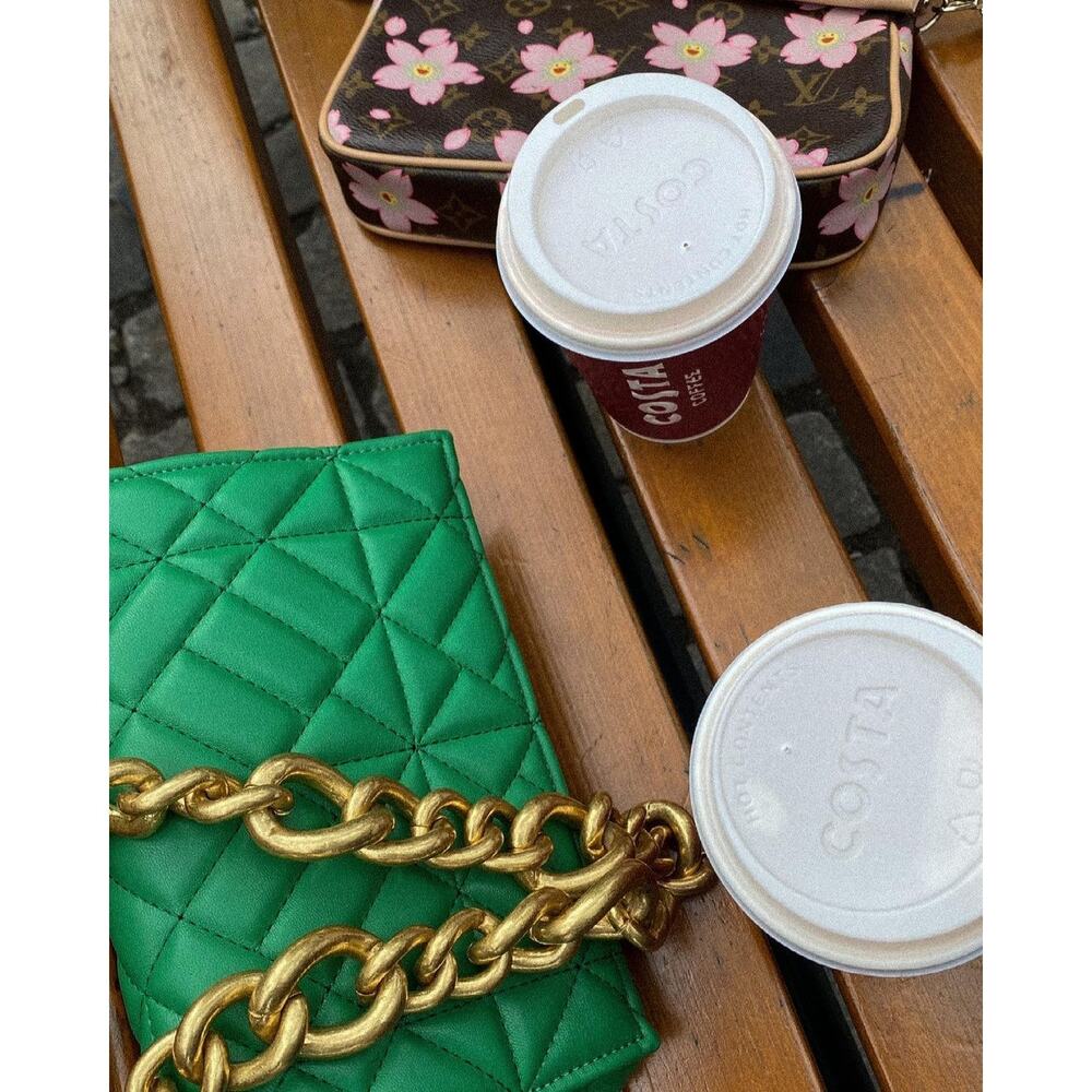 ZARA Green Quilted Chain Shoulder Bag NWT Gold Chain Purse OS - Picture 15 of 16